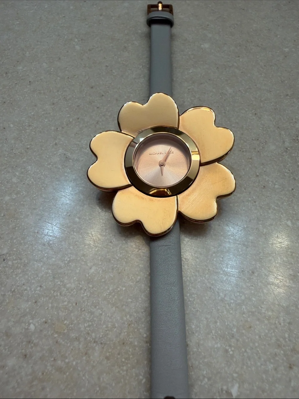 Michael Kors Mena Watch Rose Gold Floral Face Leather Bracelet